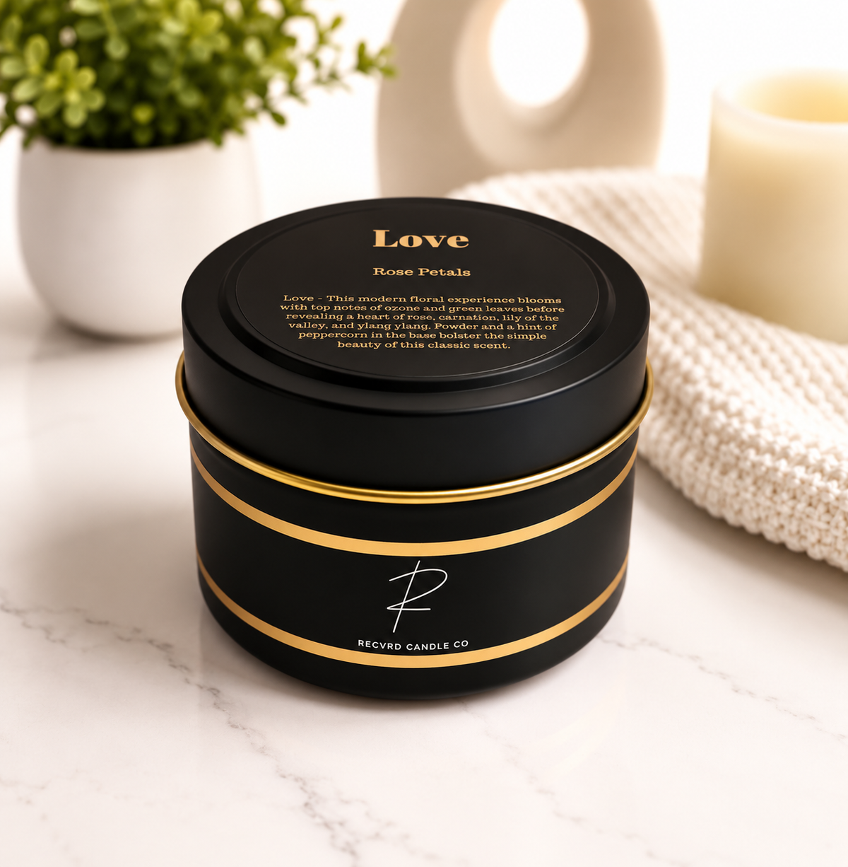 BOUGIE EN ÉTAIN 4oz LOVE - Pétales de rose