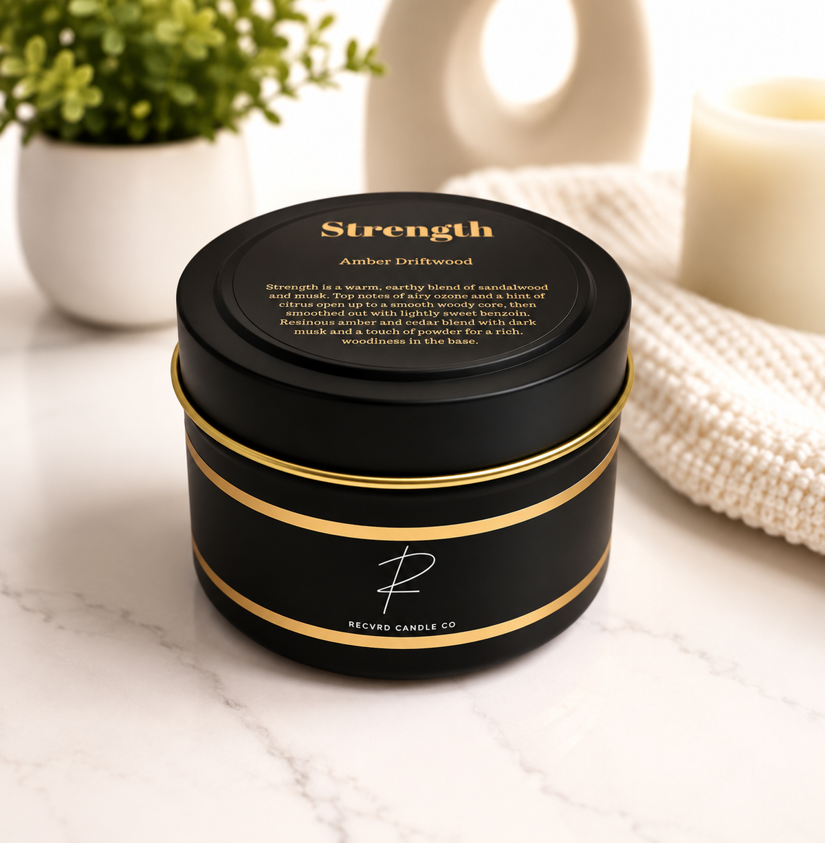 BOUGIE EN ÉTAIN 4 oz FORCE - Bois Flotté Ambré