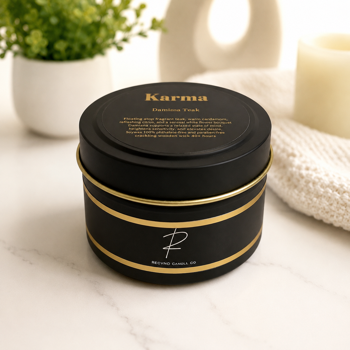 KARMA 4oz TIN CANDLE - Bamboo Teak