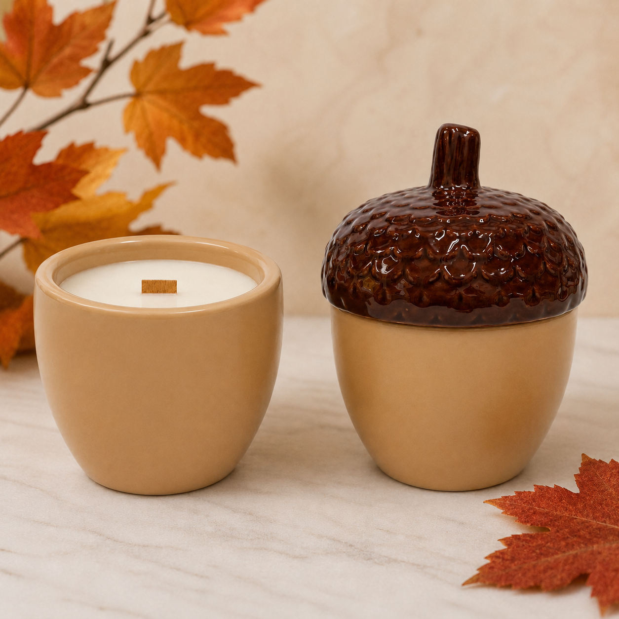 RECVRD Candle Co acorn candle, 100% soy wax, essential oil infused scent, handmade in Vancouver BC