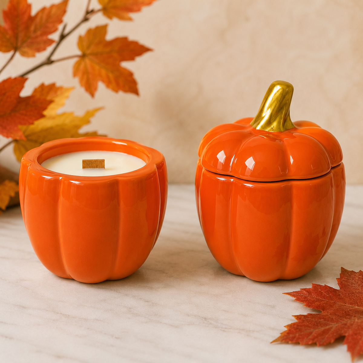 RECVRD Candle Co orange pumpkin candle, 100% soy wax, essential oil infused scent, handmade in Vancouver BC