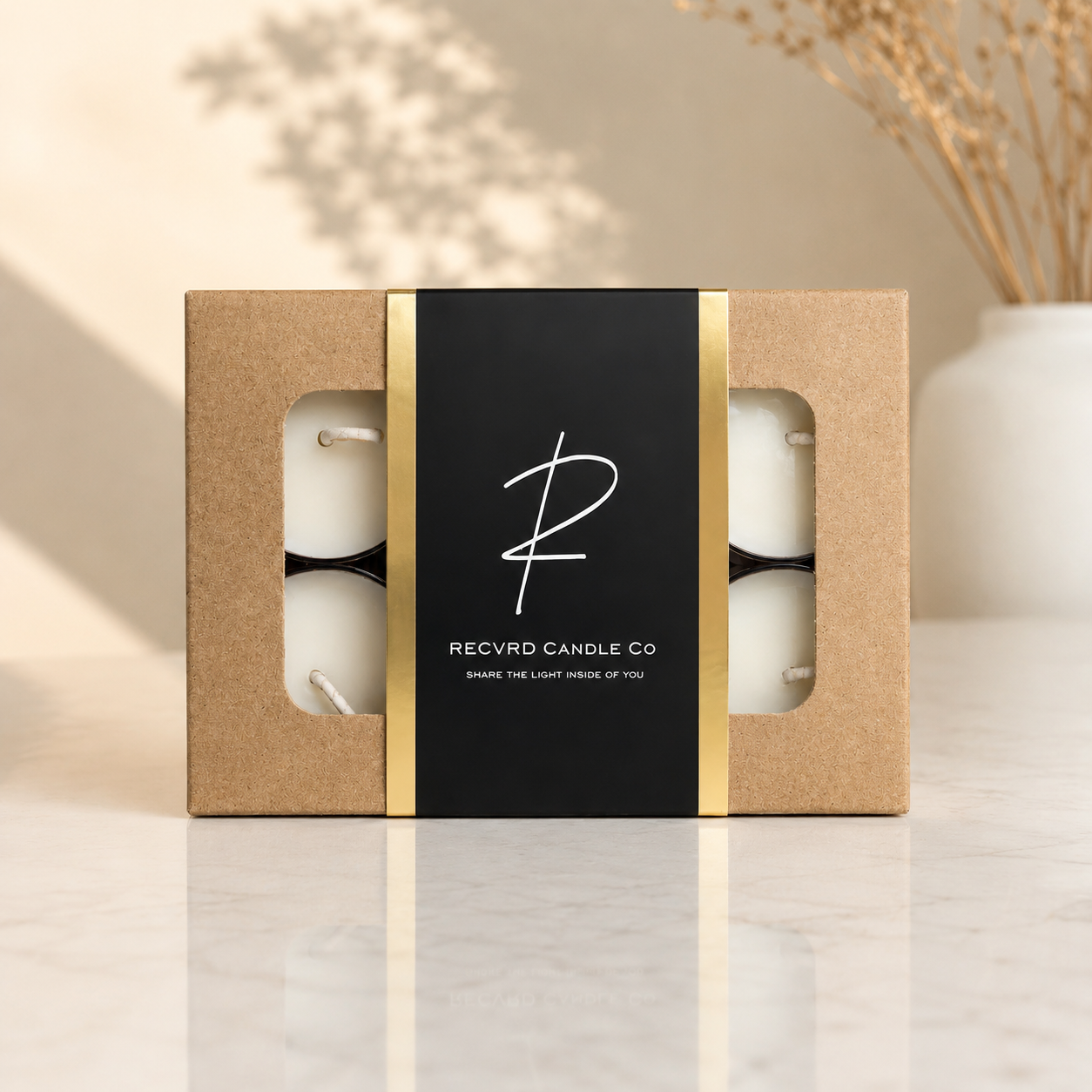 RECVRD Candle Co artisan soy wax tealights, 100% soy wax, essential oil infused scent, handmade in Vancouver BC
